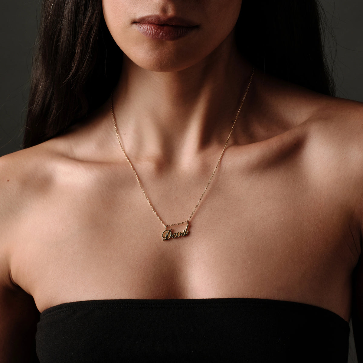 Awe Inspired Necklaces Devil Nameplate Necklace