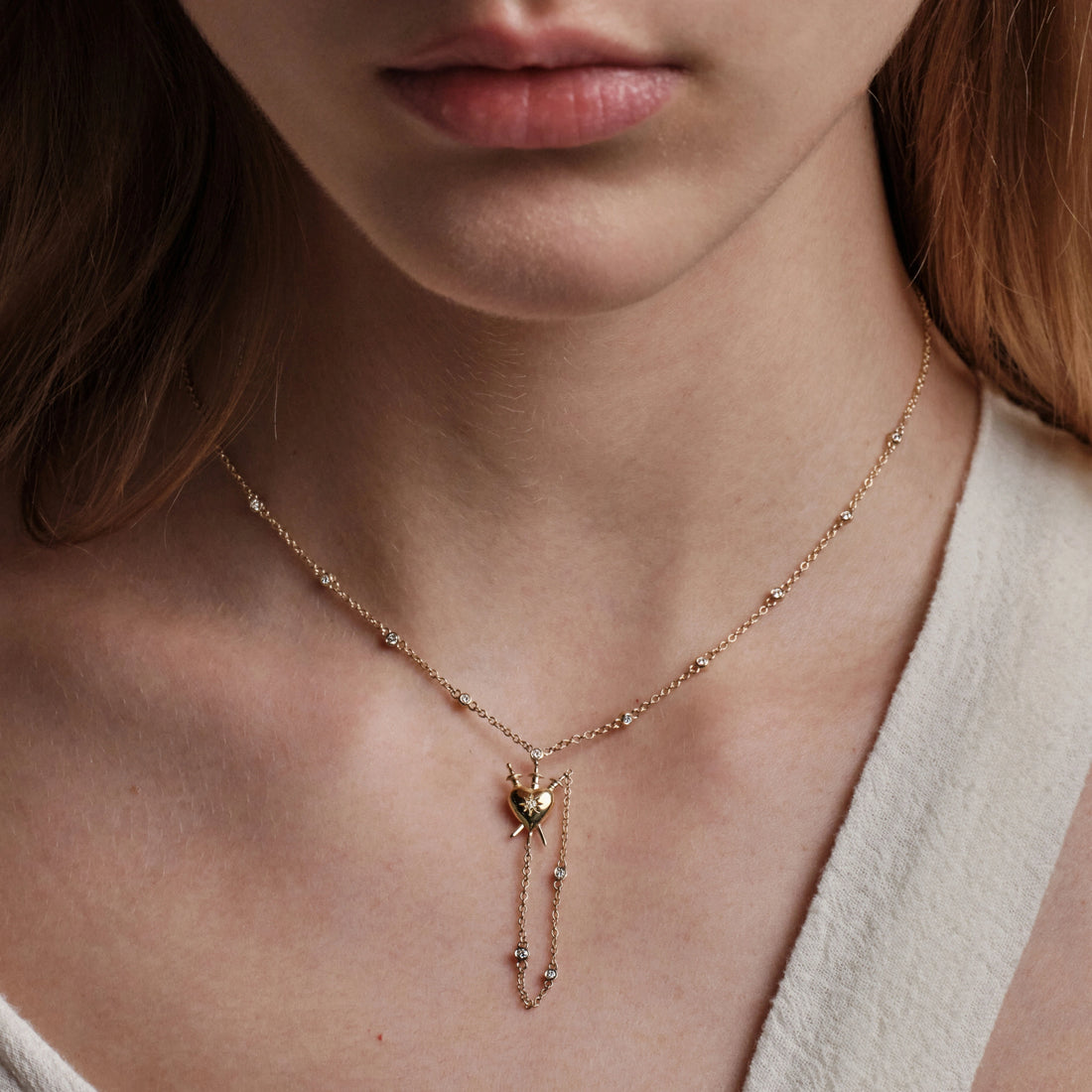 Awe Inspired Necklaces Diamond Sacred Heart Lariat