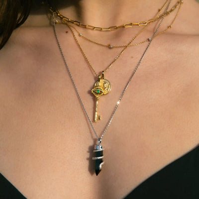 Awe Inspired Necklaces Emerald Evil Eye Key Necklace