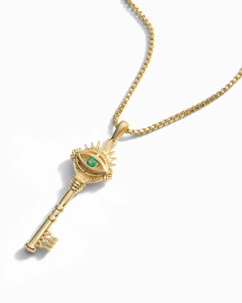 Awe Inspired Necklaces Emerald Evil Eye Key Necklace