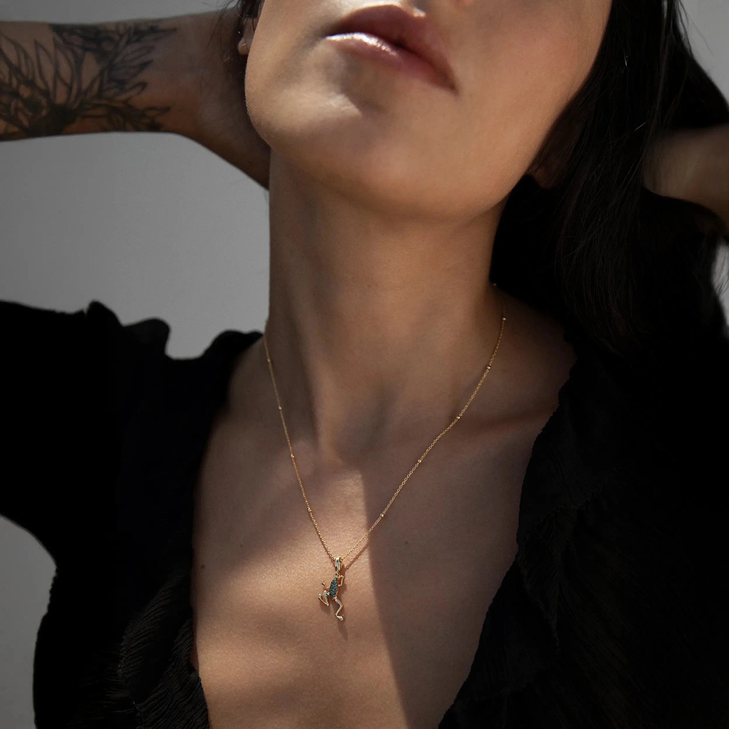 Awe Inspired Necklaces Green Diamond Frog Necklace