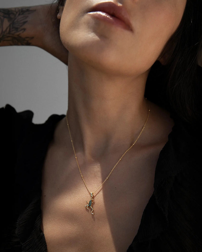 Awe Inspired Necklaces Green Diamond Frog Necklace