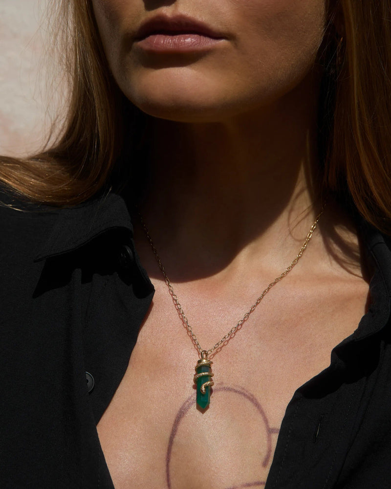 Awe Inspired Necklaces Green Onyx Crystal Snake Necklace