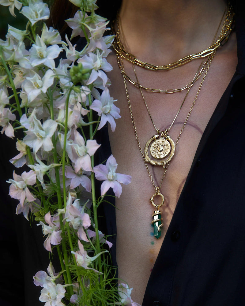 Awe Inspired Necklaces Green Onyx Crystal Snake Necklace