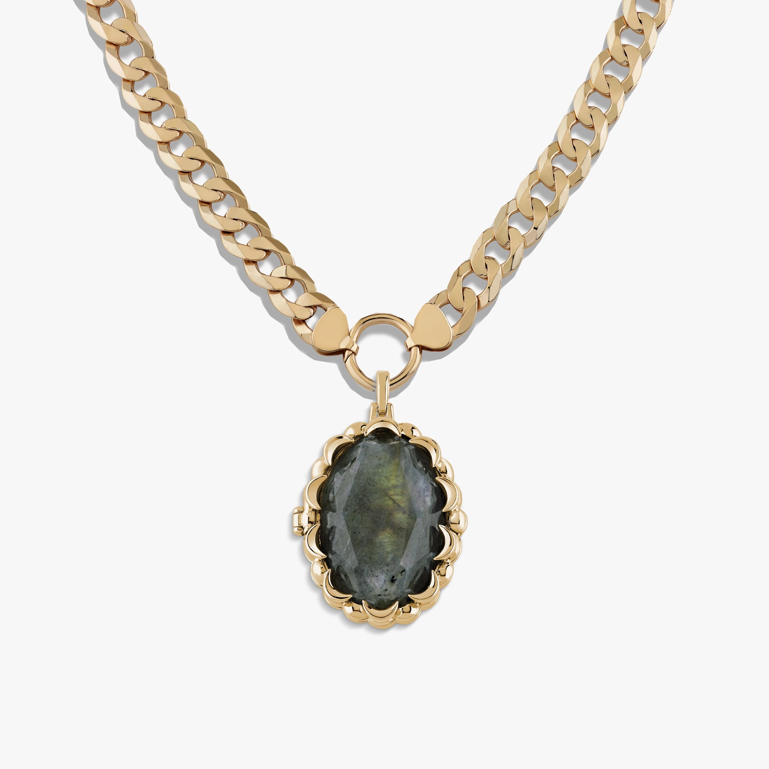 Awe Inspired Necklaces Labradorite / 14K Yellow Gold Vermeil / 16" Oracle Locket Cuban Collector Set