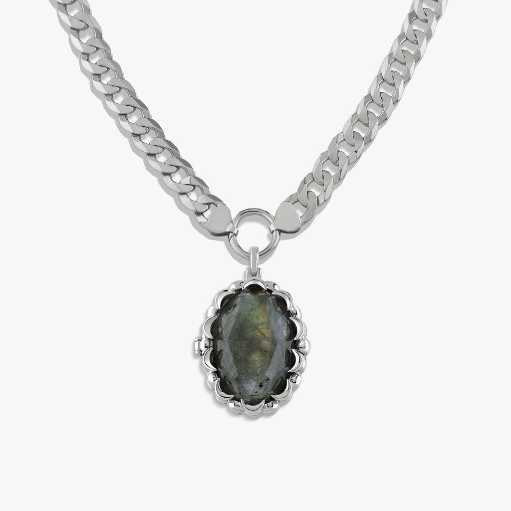 Awe Inspired Necklaces Labradorite / .925 Sterling Silver / 16" Oracle Locket Cuban Collector Set