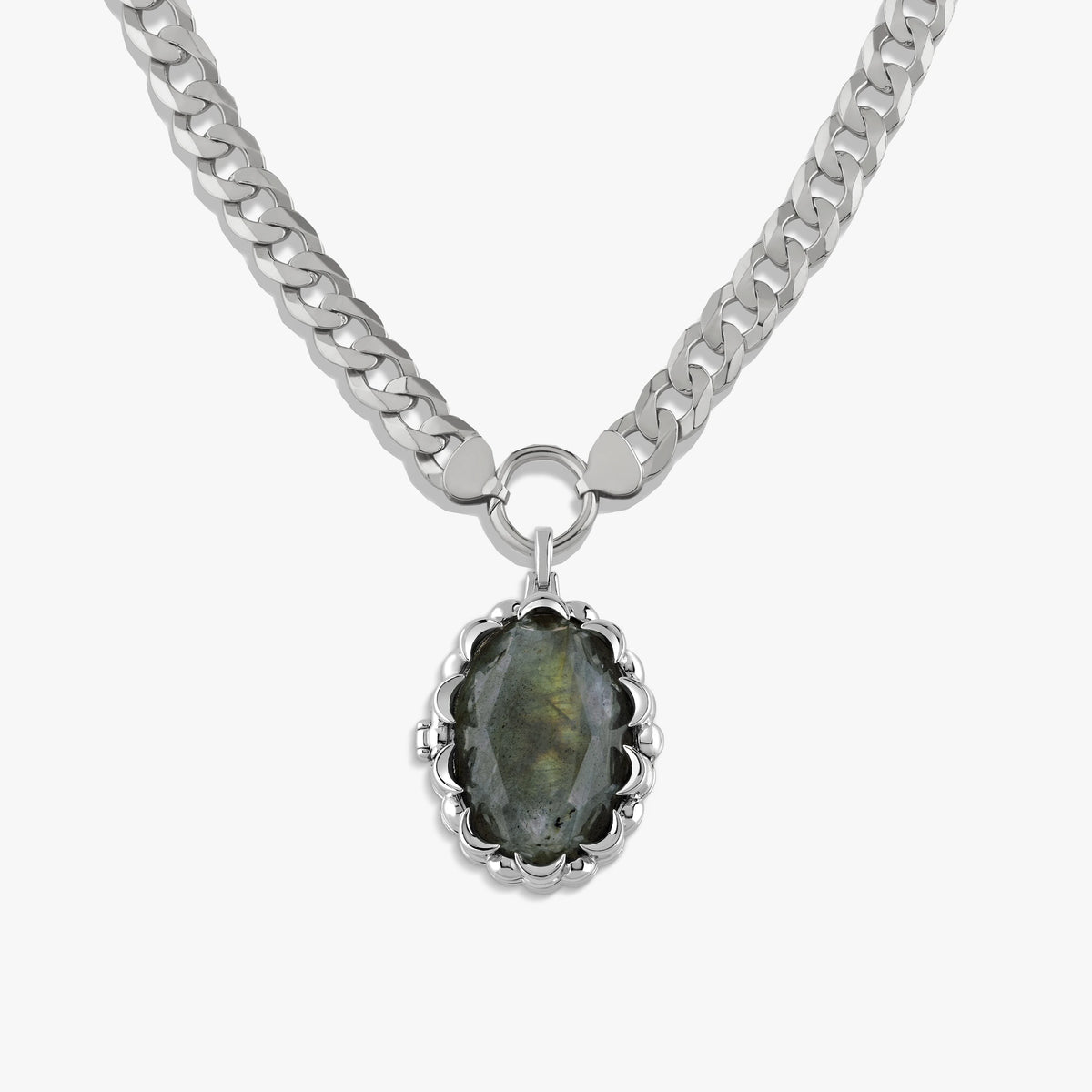Awe Inspired Necklaces Labradorite / .925 Sterling Silver / 16" Oracle Locket Cuban Collector Set