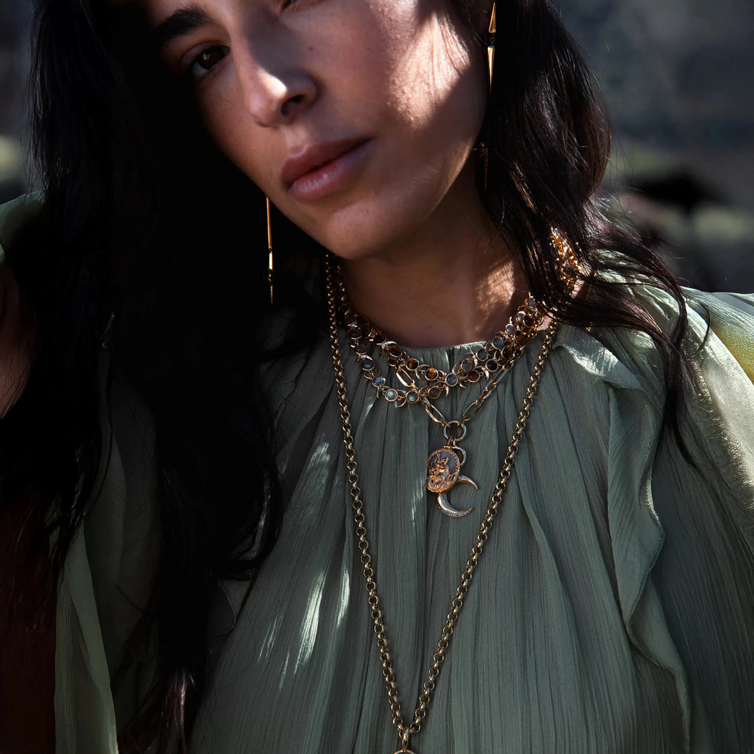 Awe Inspired Necklaces Labradorite Triple Moon Tennis Necklace