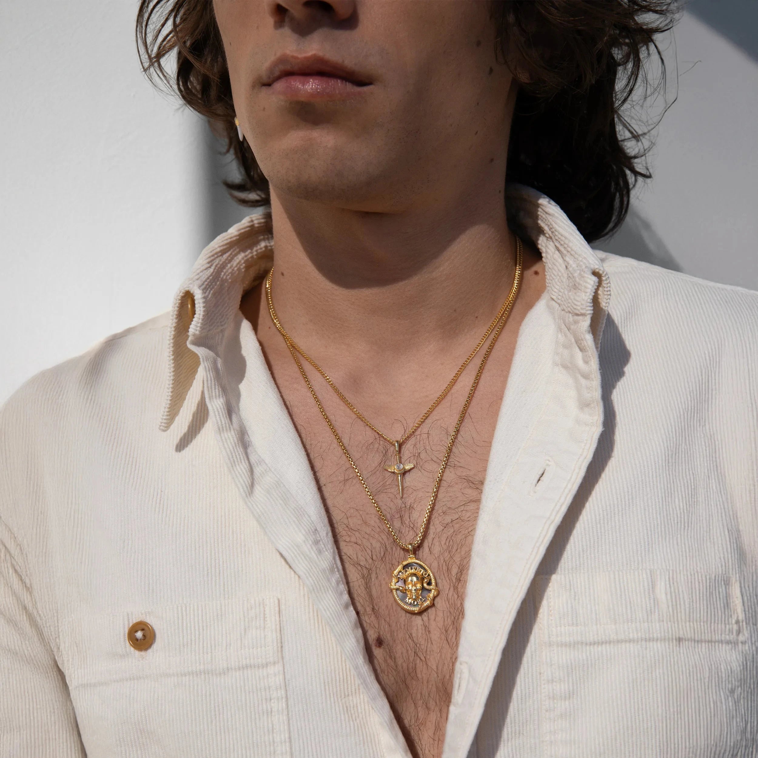 Awe Inspired Necklaces Men's Momento Mori and Flying Dagger Necklace Set