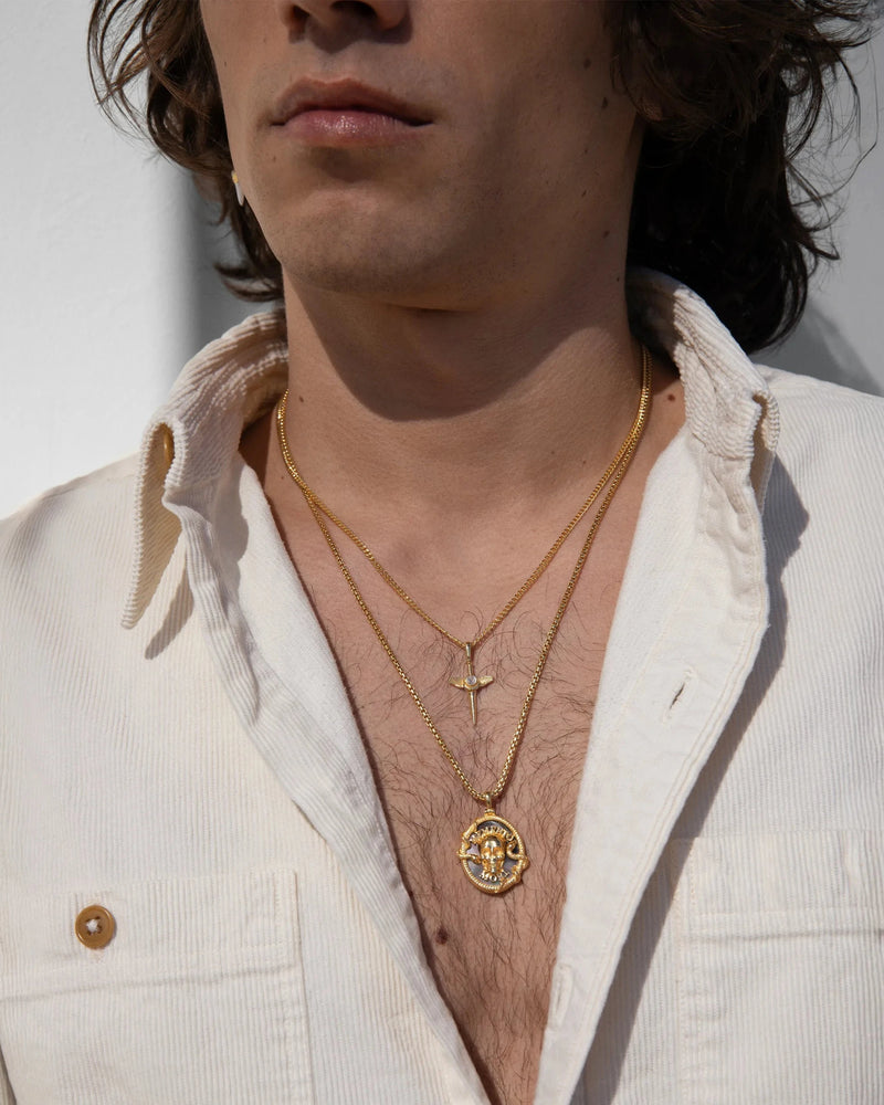 Awe Inspired Necklaces Men's Momento Mori and Flying Dagger Necklace Set