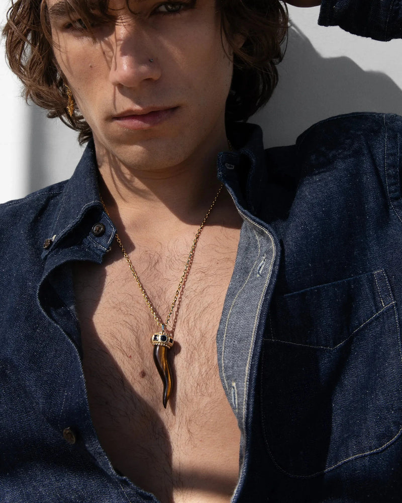 Awe Inspired Necklaces Men's Tiger's Eye Horn Necklace