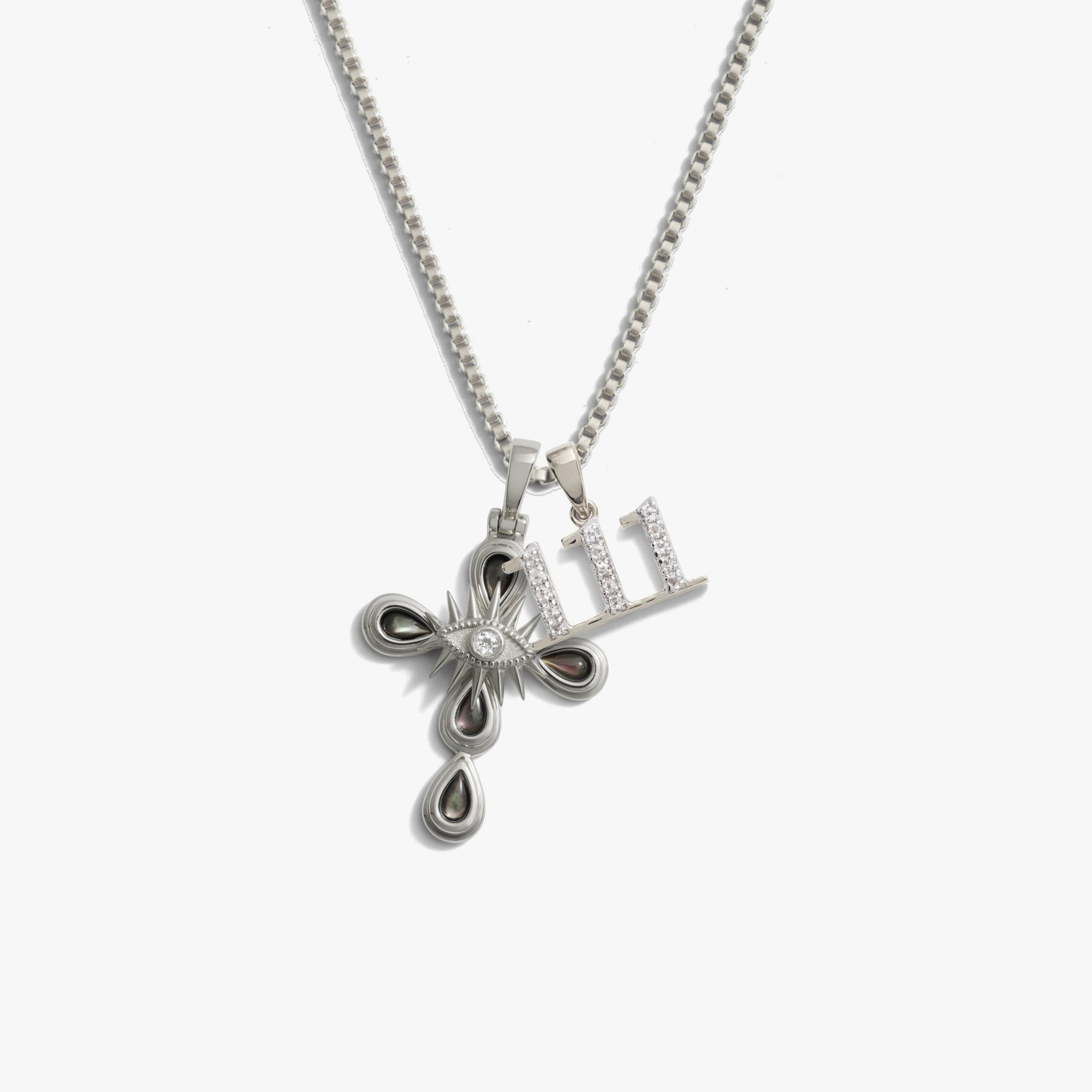 Awe Inspired Necklaces Mini Evil Eye Cross and Angel Number Set