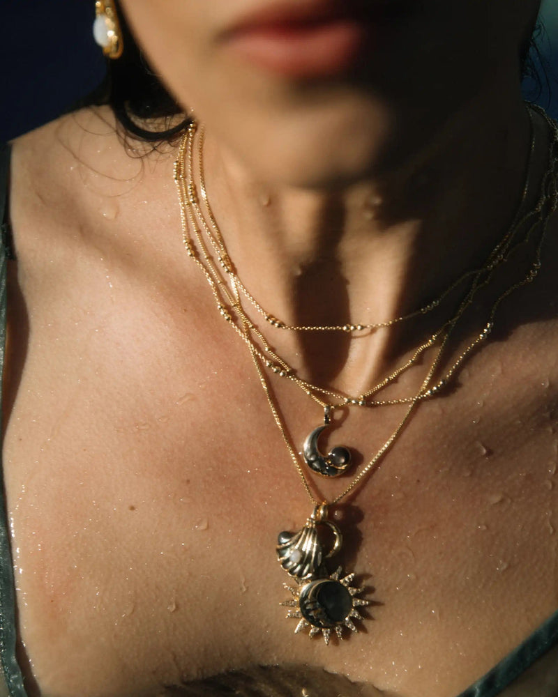 Awe Inspired Necklaces Moonstone Black Mother of Pearl Carved Shell Necklace