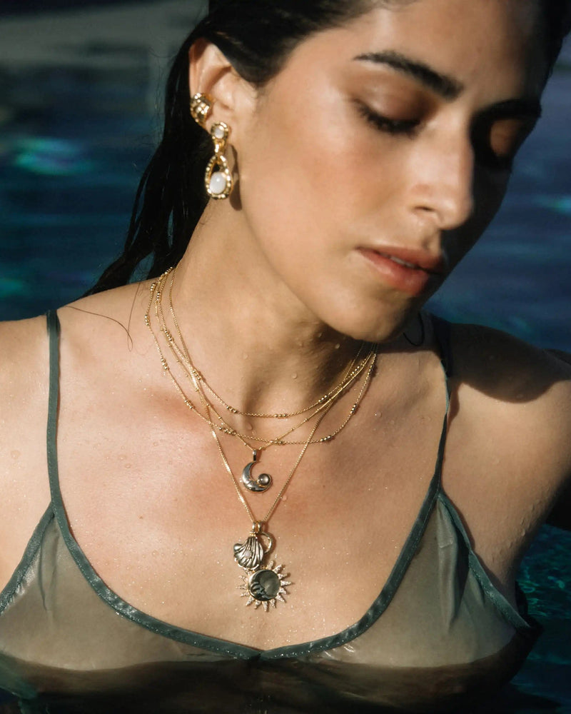 Awe Inspired Necklaces Moonstone Black Mother of Pearl Carved Shell Necklace