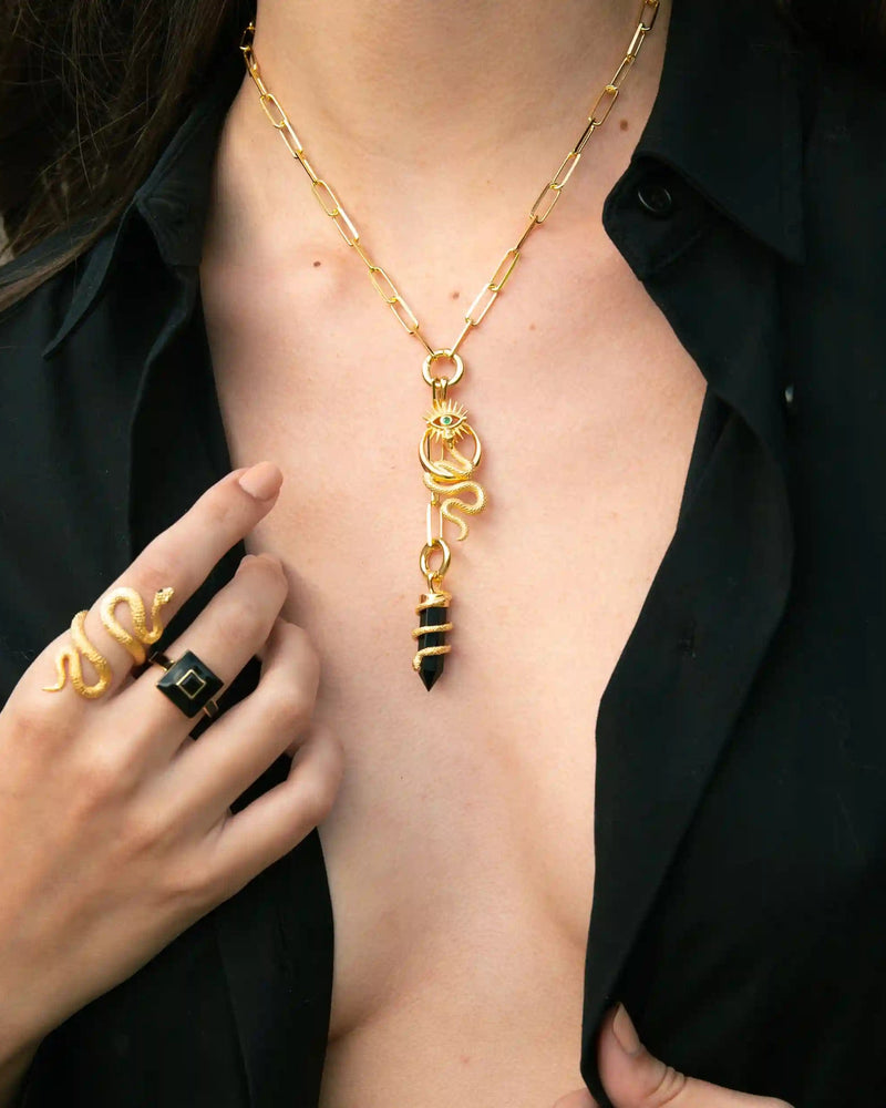 Awe Inspired Necklaces Onyx Crystal Snake Necklace
