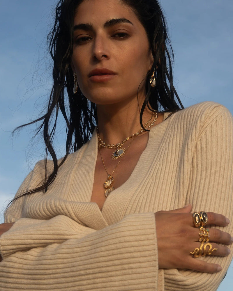 Awe Inspired Necklaces Opal Mother of Pearl Carved Shell Necklace