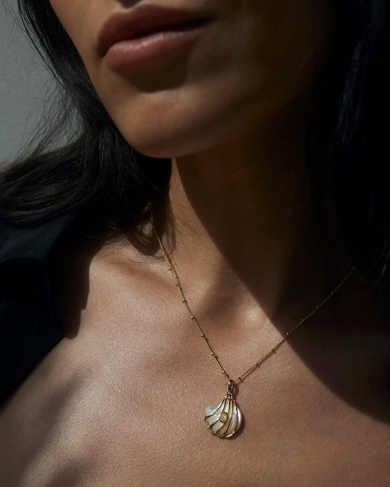 Awe Inspired Necklaces Opal Mother of Pearl Carved Shell Necklace