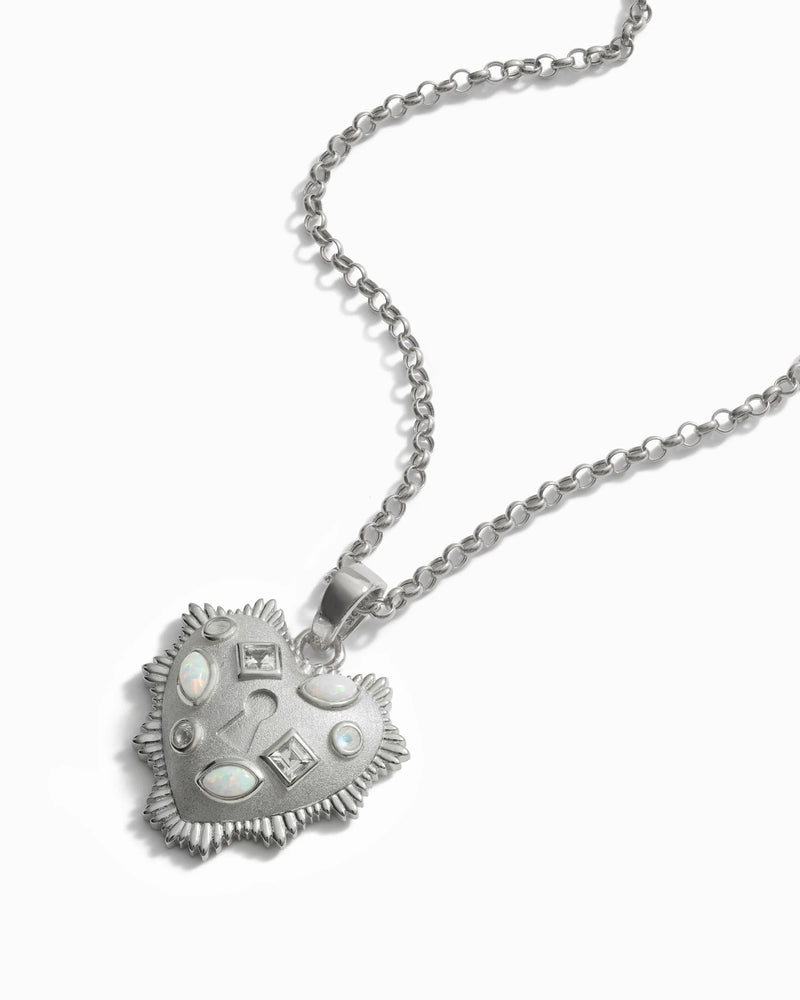 Awe Inspired Necklaces Puffed Spike Heart Necklace - White