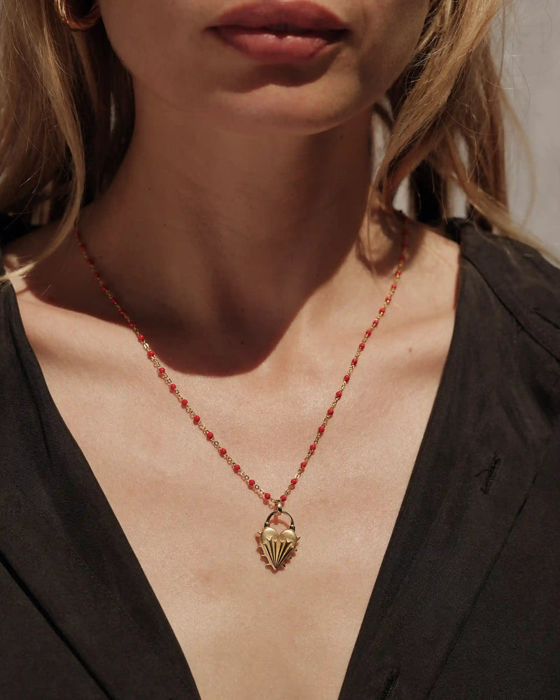 Awe Inspired Necklaces Spiked Heart Ruby Enamel Necklace