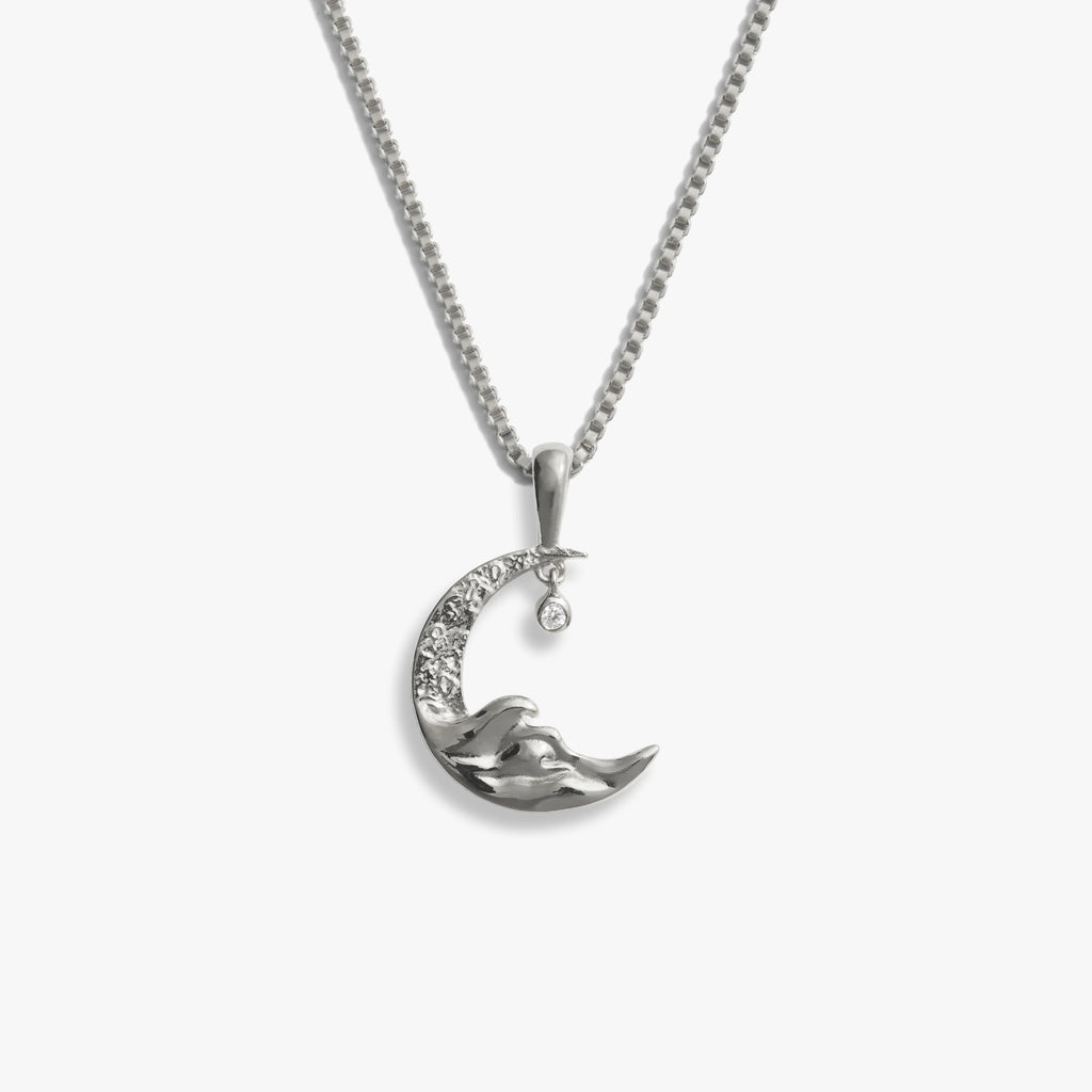 Awe Inspired Necklaces Sterling Silver / 16"-18" Diamond Moon Wave Necklace