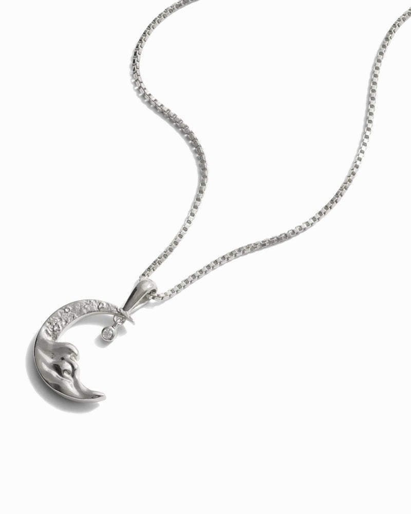 Awe Inspired Necklaces Sterling Silver / 16"-18" Diamond Moon Wave Necklace
