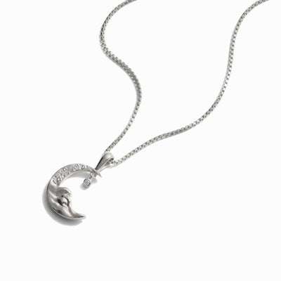 Awe Inspired Necklaces Sterling Silver / 16"-18" Diamond Moon Wave Necklace