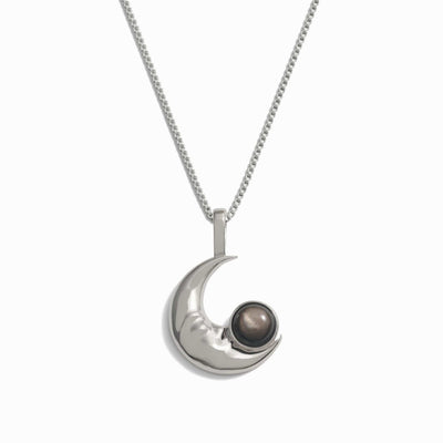 Awe Inspired Necklaces Sterling Silver / 16"-18" Man in the Moon Black Mother of Pearl Necklace