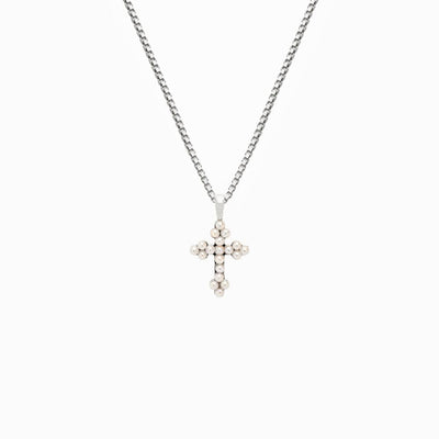 Awe Inspired Necklaces Sterling Silver / 16"-18" Pearl Cross Necklace