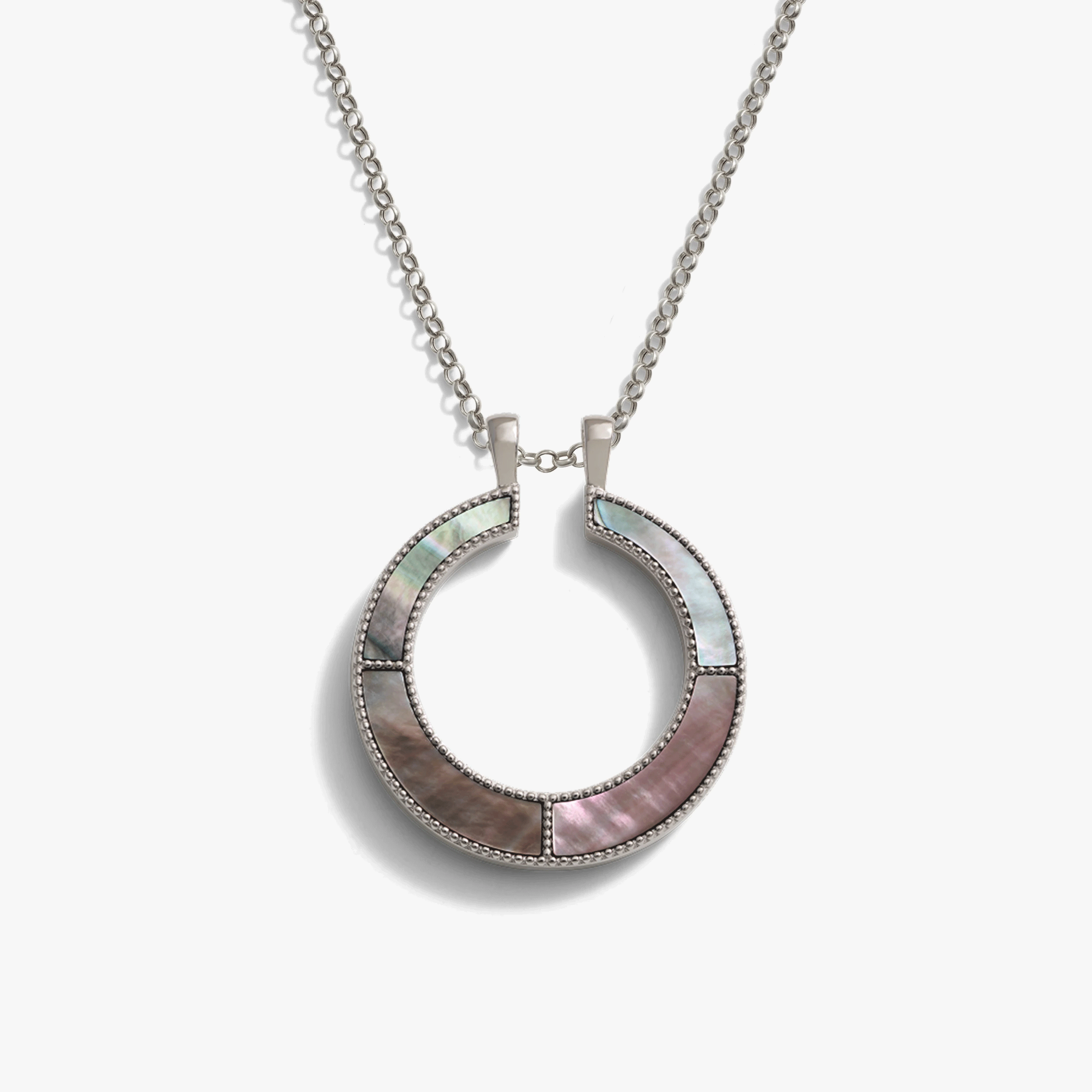 Awe Inspired Necklaces Sterling Silver / 16-18" Rolo Chain Black Mother of Pearl Moon Phase Halo Necklace