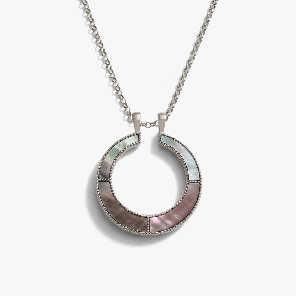 Awe Inspired Necklaces Sterling Silver / 16-18" Rolo Chain Black Mother of Pearl Moon Phase Halo Necklace