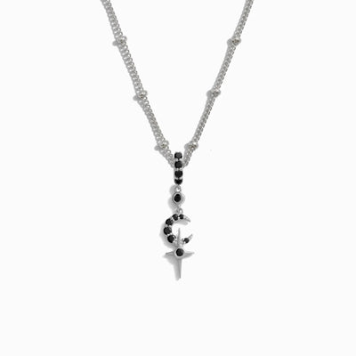 Awe Inspired Necklaces Sterling Silver / 16"-18" Saturn Chain Black Spinel Crescent Cross Necklace