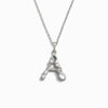 Awe Inspired's Silver Gemstone Initial Necklace features a pendant shaped like the letter "A," adorned with bezel set gemstones.