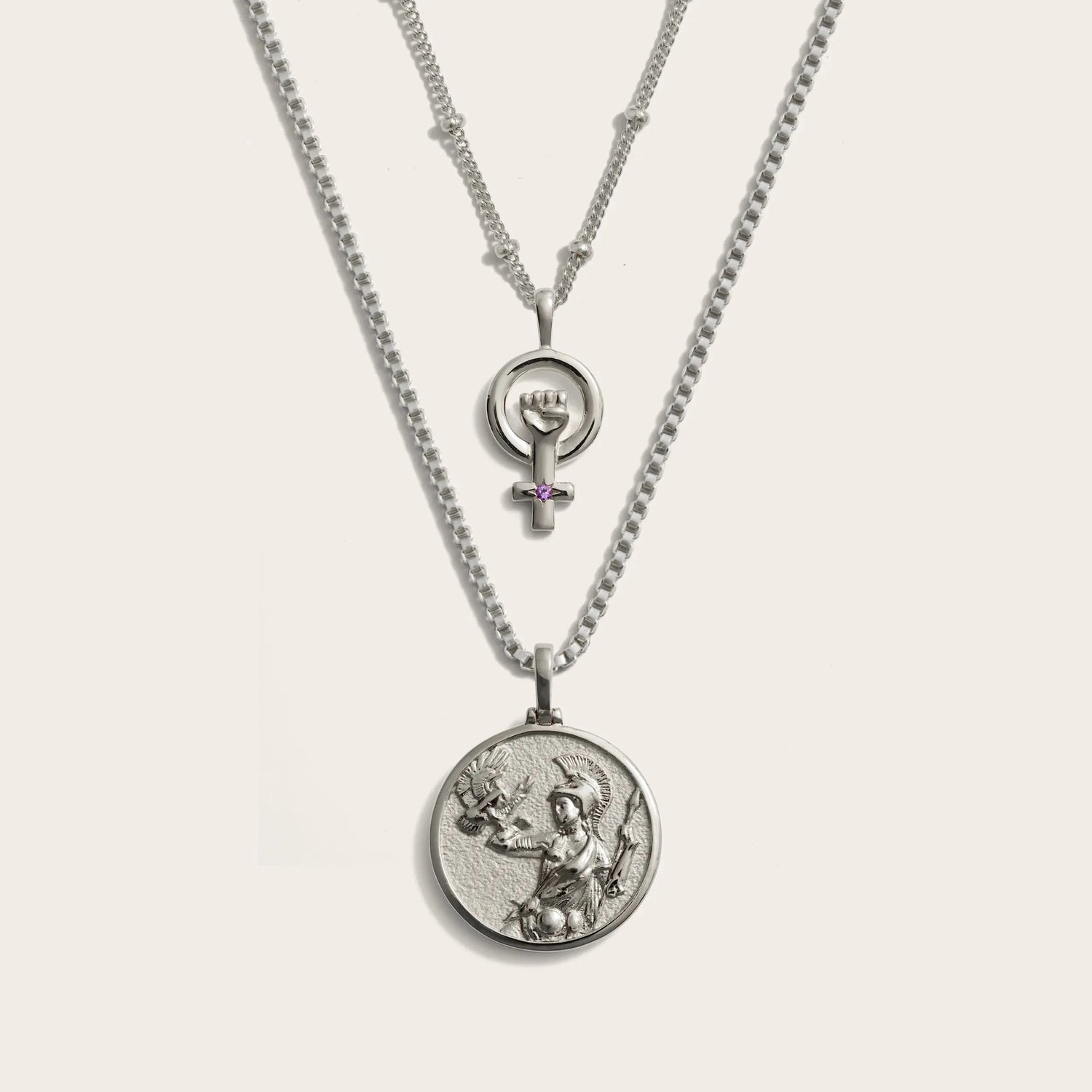 Awe Inspired Necklaces Sterling Silver Athena and Woman Power Necklace Set