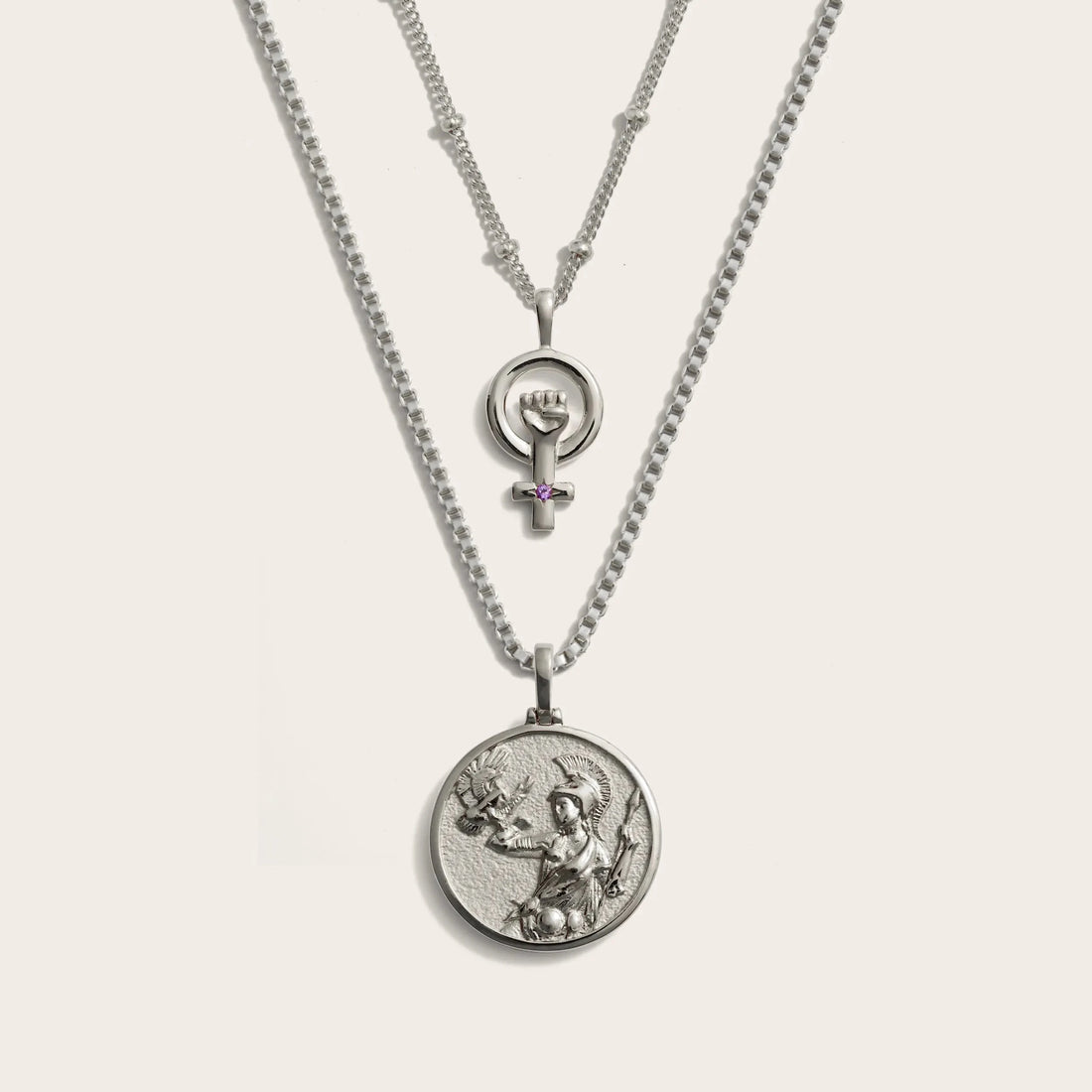 Awe Inspired Necklaces Sterling Silver Athena and Woman Power Necklace Set
