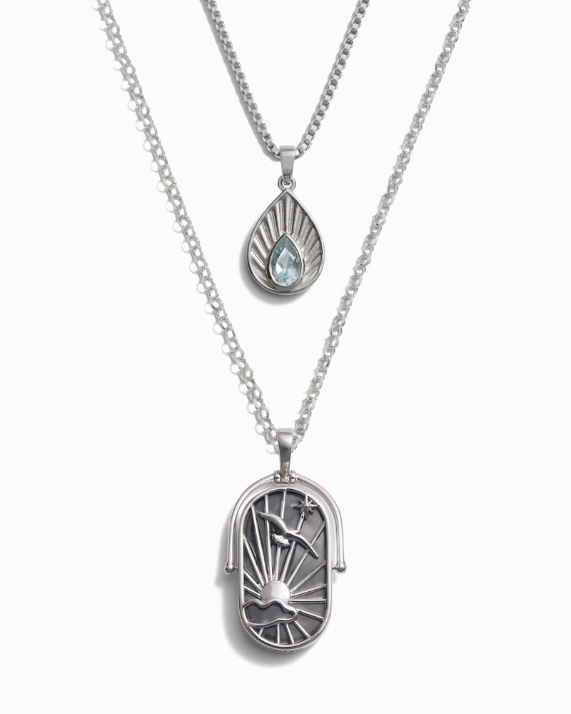 Awe Inspired Necklaces Sterling Silver / Blue Swiss Topaz / Air Elemental Aura Necklace Set