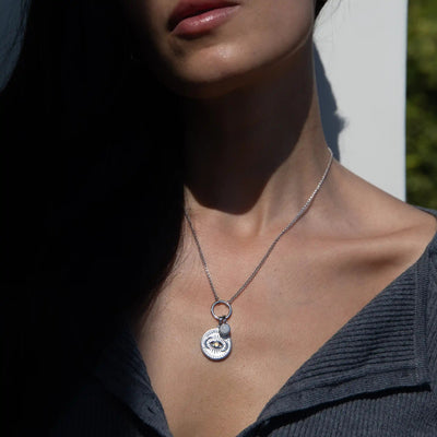 Awe Inspired Necklaces Sterling Silver Cosmic Eye + Moonstone Delicate Charm Necklace