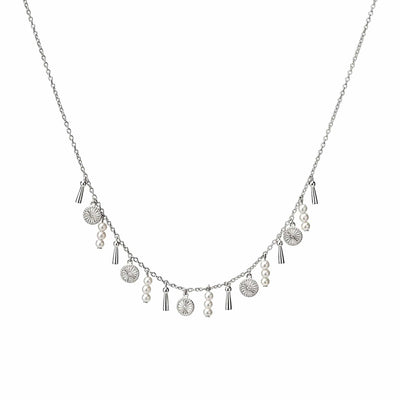 Awe Inspired Necklaces Sterling Silver Diamond and Pearl Dangle Necklace