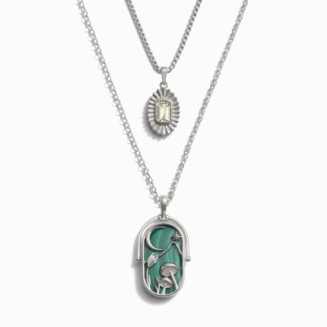 Awe Inspired Necklaces Sterling Silver / Green Amethyst / Earth Elemental Aura Necklace Set