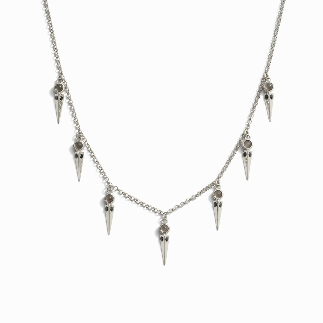 Awe Inspired Necklaces Sterling Silver / Grey Moonstone/Black Spinel Grey Moonstone Spike Collar Necklace