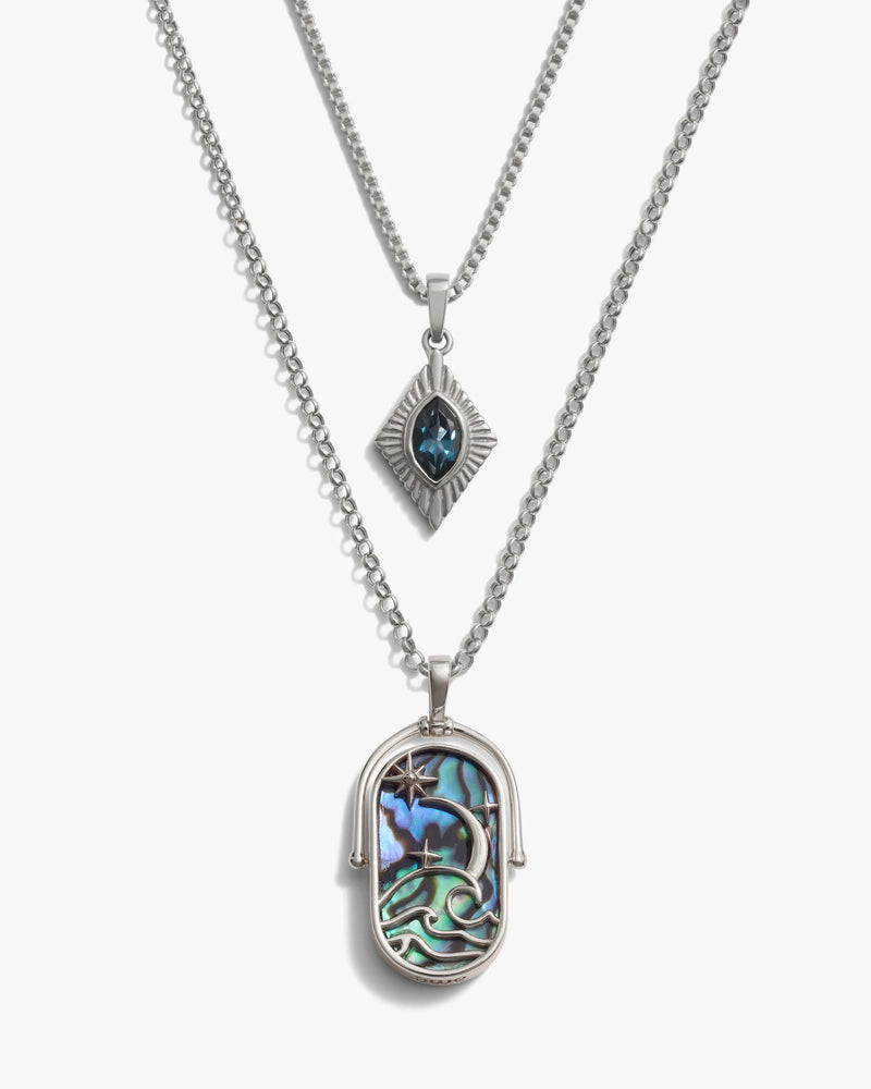 Awe Inspired Necklaces Sterling Silver / Indigo London Topaz / Water Elemental Aura Necklace Set