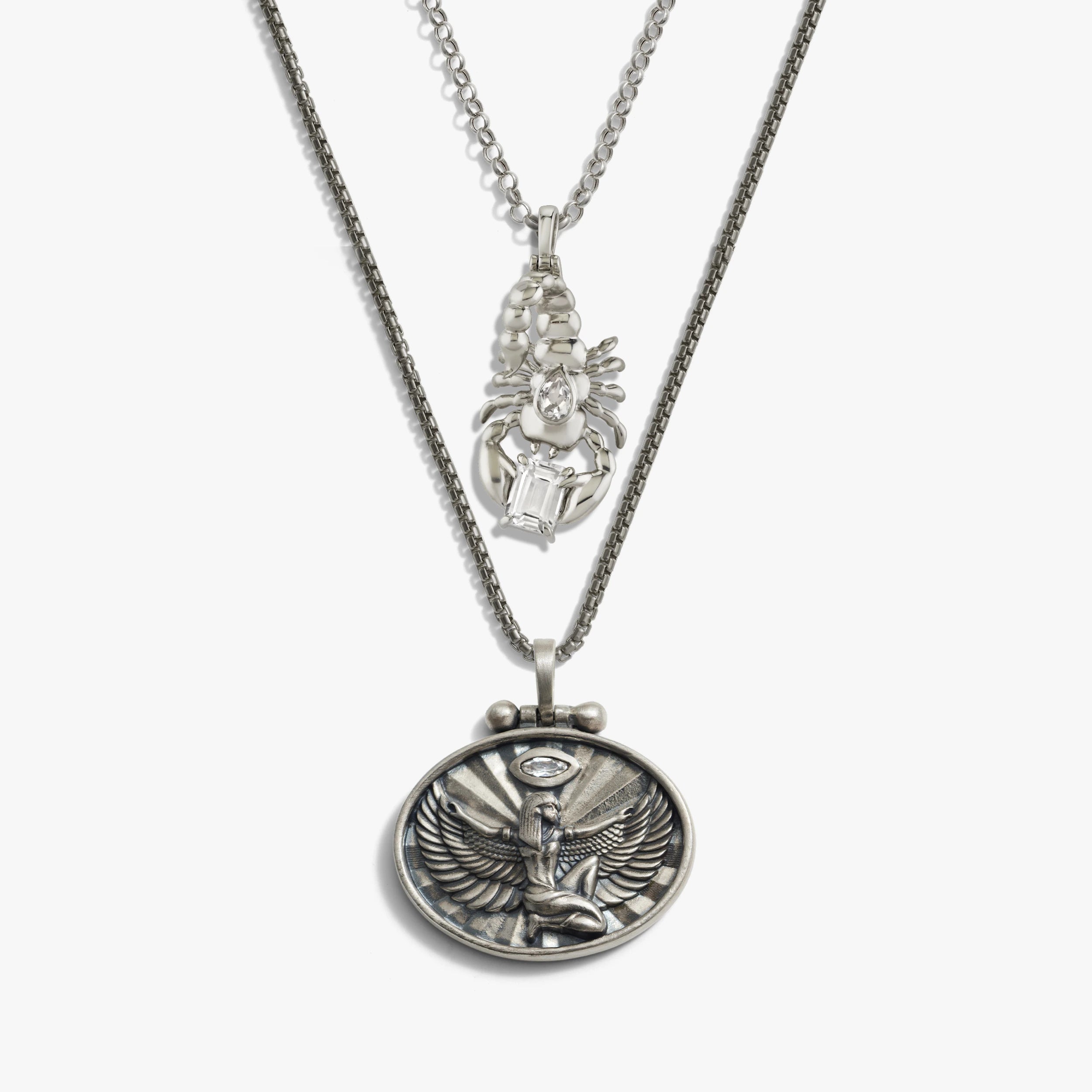Awe Inspired Necklaces Sterling Silver Isis Scorpion Necklace Set