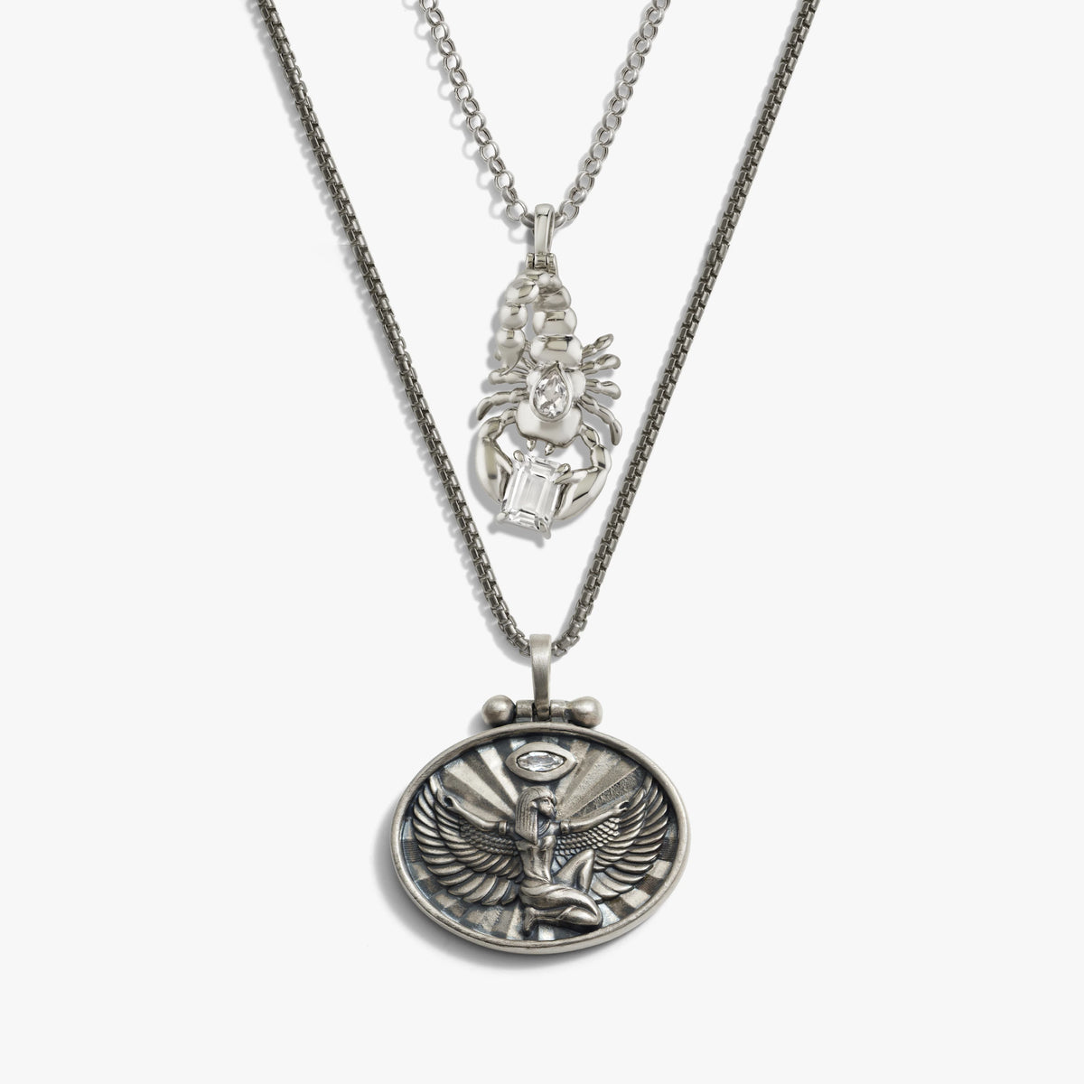 Awe Inspired Necklaces Sterling Silver Isis Scorpion Necklace Set