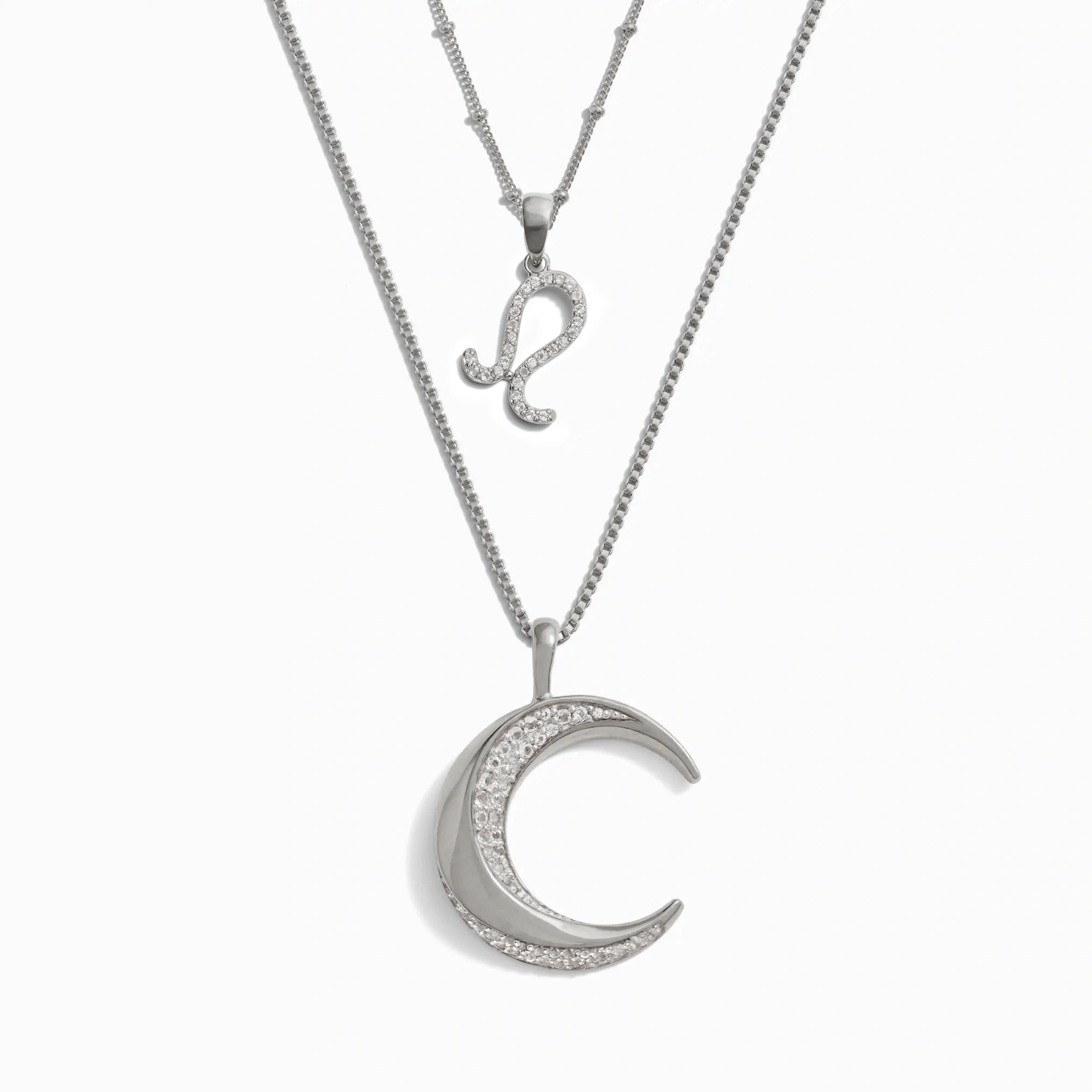 Awe Inspired Necklaces Sterling Silver / Leo Twisted Moon and Gemstone Zodiac Set