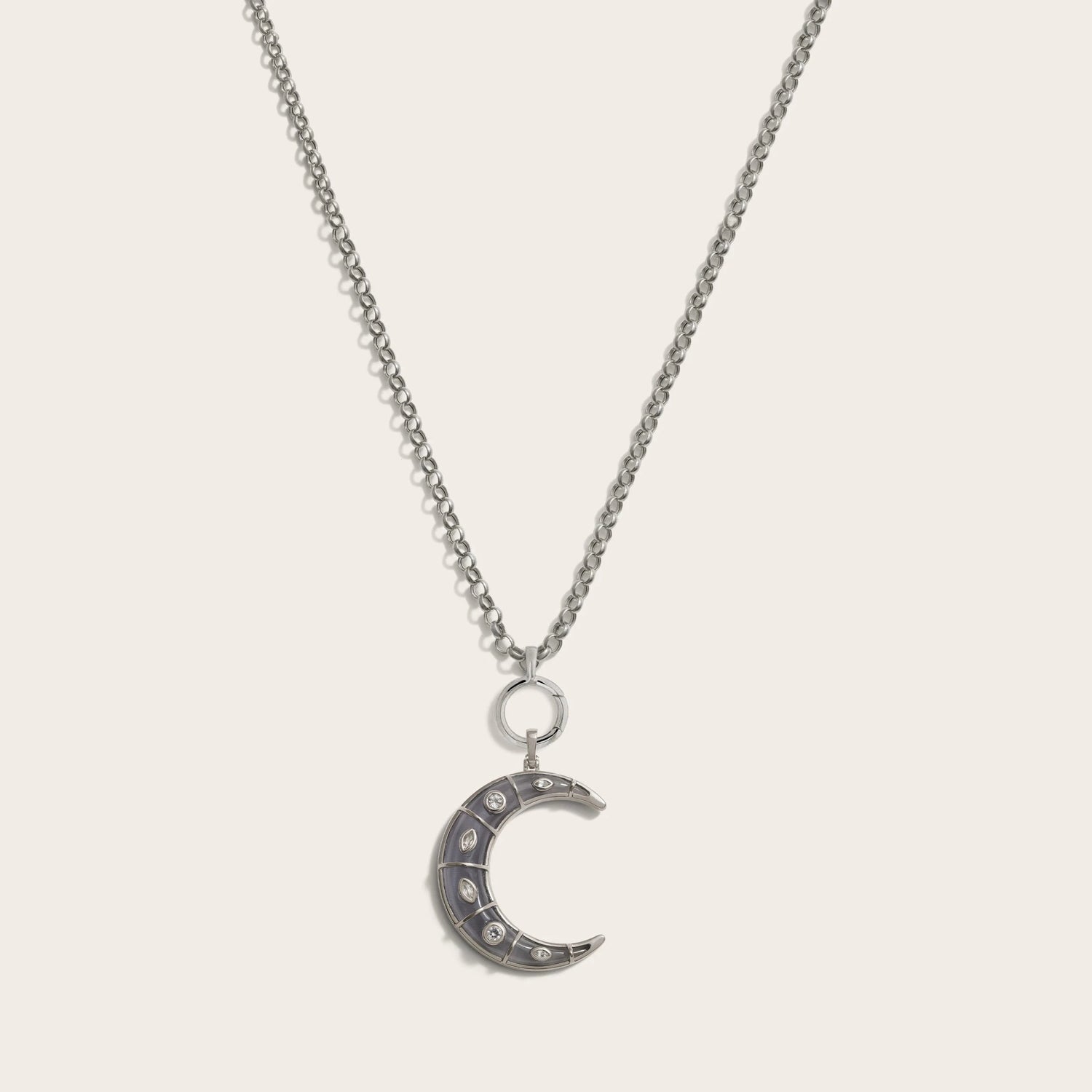 Awe Inspired Necklaces Sterling Silver Long Mystic Moon Charm Necklace