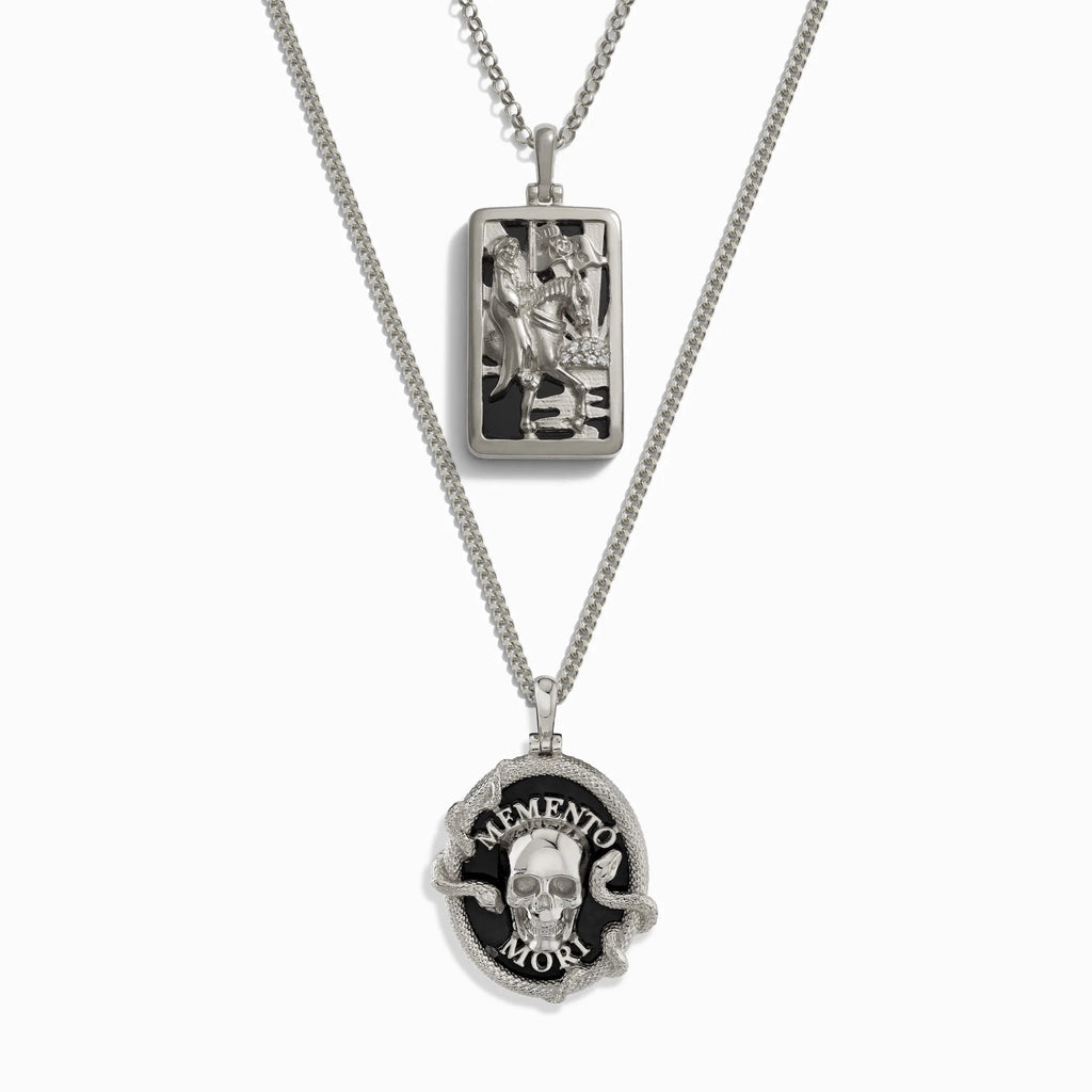 Awe Inspired Necklaces Sterling Silver Memento Mori and Death Tarot Necklace Set