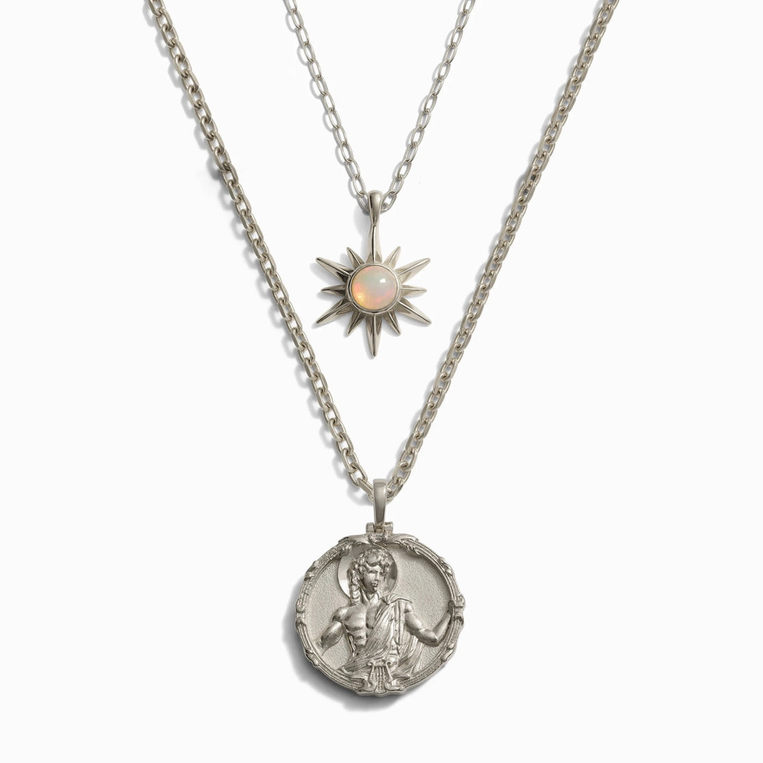 Awe Inspired Necklaces Sterling Silver Men's Apollo and Opal Sun Necklace Set