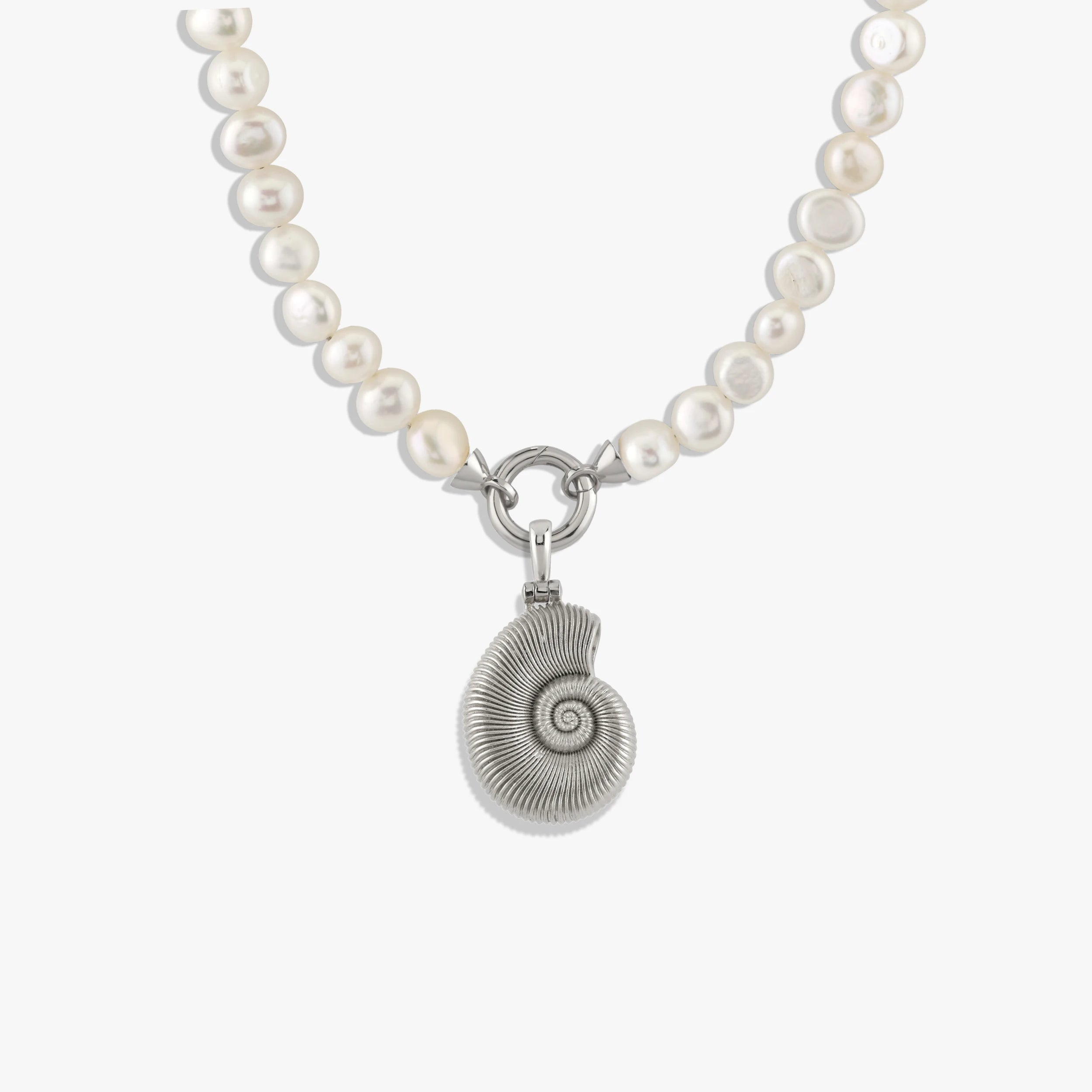 Awe Inspired Necklaces Sterling Silver Men's Deep Sea Ammonite Shell on Pearl Collector Necklace