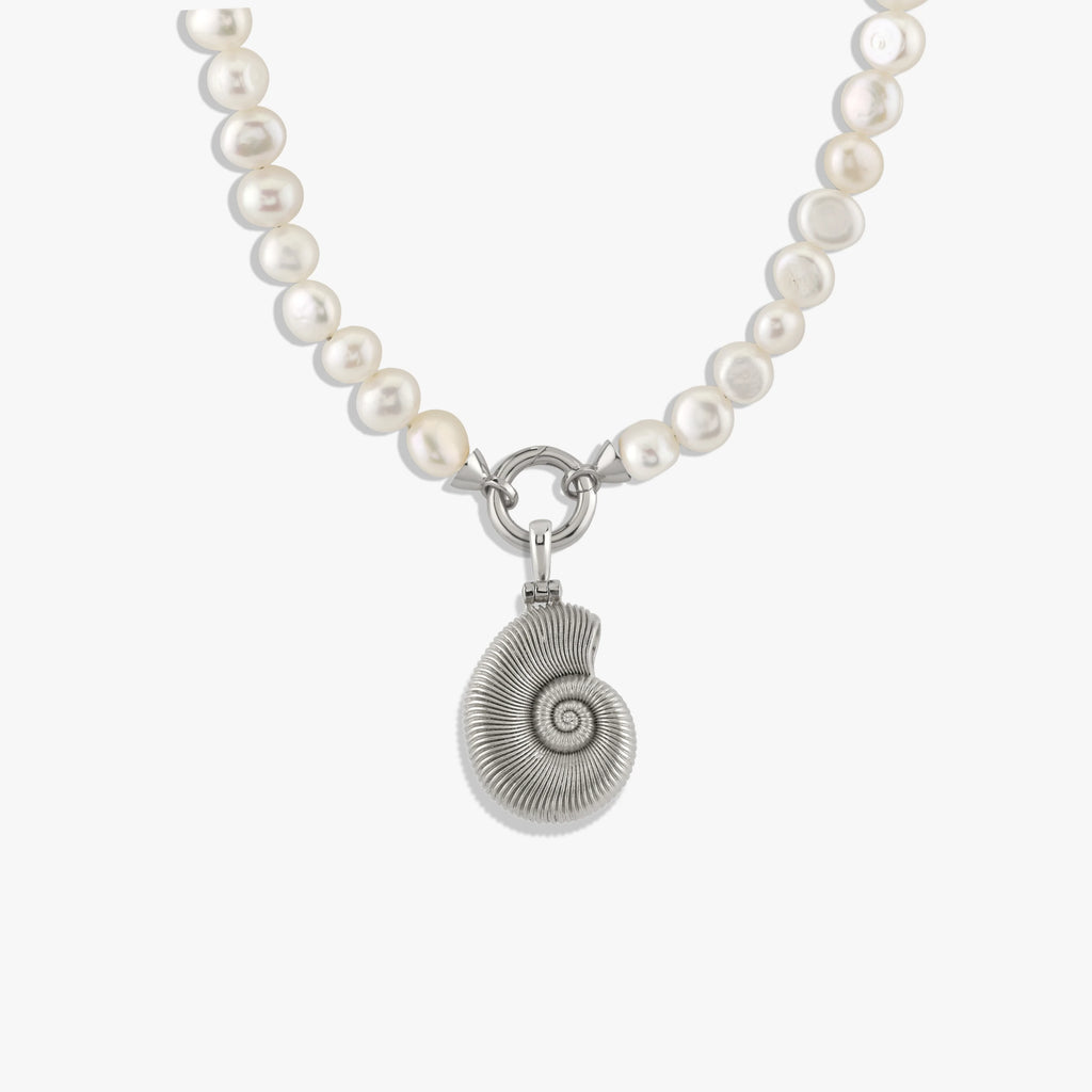 Awe Inspired Necklaces Sterling Silver Men's Deep Sea Ammonite Shell on Pearl Collector Necklace