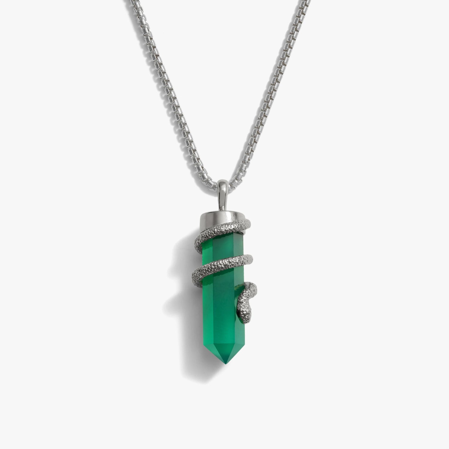 Awe Inspired Necklaces Sterling Silver Men's Green Onyx Crystal Snake Necklace