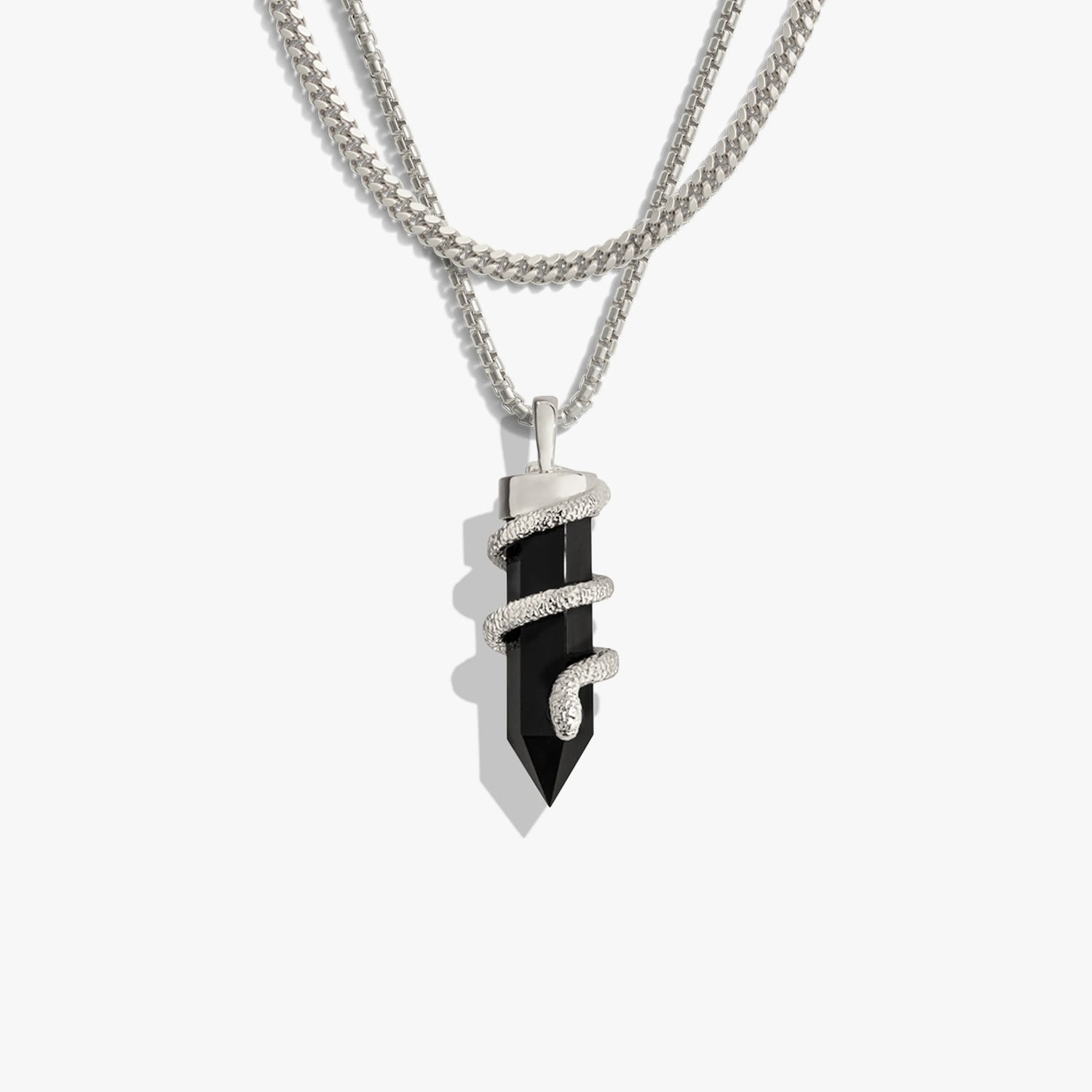 Awe Inspired Necklaces Sterling Silver Men's Onyx Crystal Snake Necklace Set